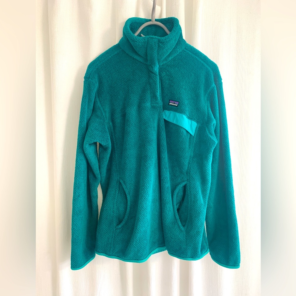 Patagonia Womens Re-Tool Snap-T Quarter Button Pullover Fleece Sz XL Teal Green